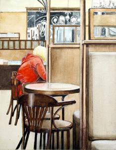 Cafe. Watercolor, 24x30 cm. By Georgi Slavin