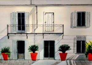 Cafe near promenade. Nice, France. Watercolor, 30x40 cm. By Georgi Slavin