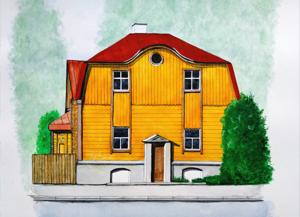 Raastuse Str. Watercolor, liner, 24x30 cm. By Georgi Slavin