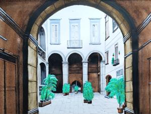 Courtyard in Naples, Italy. Watercolor, 24x30 cm By Georgi Slavin