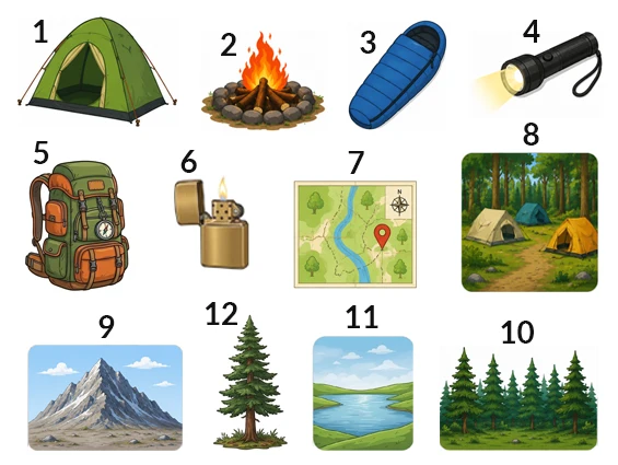 Camping | A1 free English vocabulary exercises