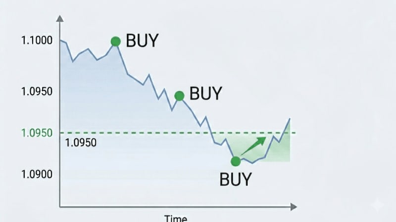 Ilustrasi strategi averaging dalam trading forex