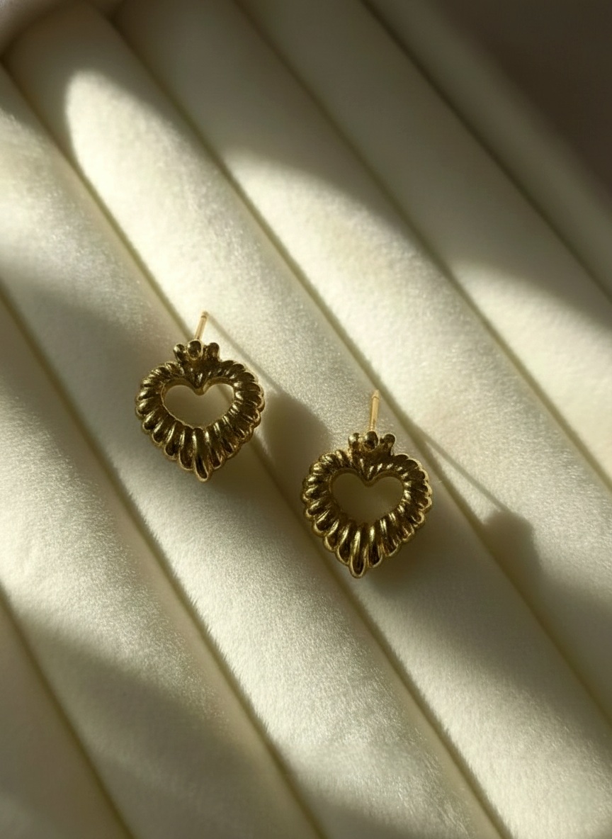 Textured Heart Stud Earrings