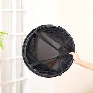 سلة غسيل شبكية قابلة للطي وقابلة للطي مع غطاء ومقابض