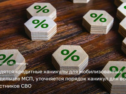 Вводятся кредитные каникулы для мобилизованных владельцев МСП, уточняется порядок каникул для всех участников СВО