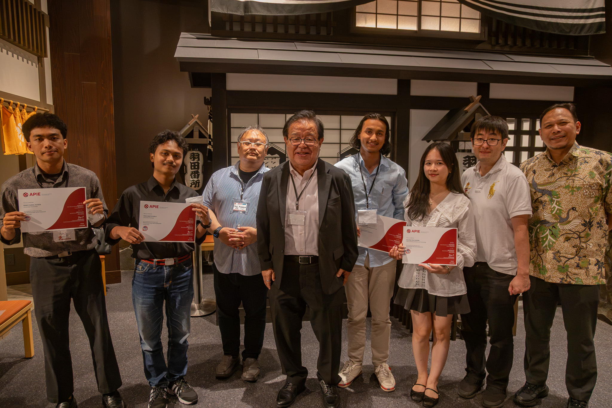 our last picture together, from left to right: randy, me, prof. sekiya, prof. jun murai, apil, chloe, kudo, and prof. husni. june 17th, 2026.