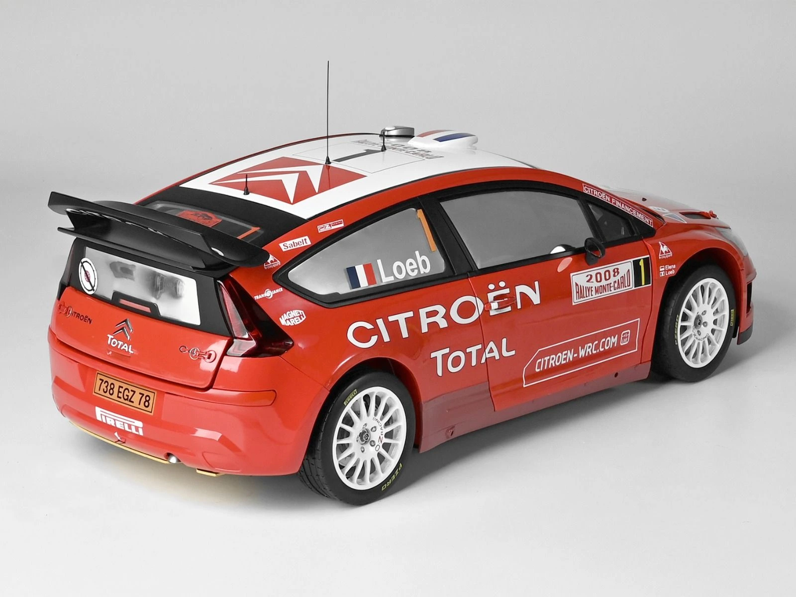 Rear view of an assembled Citroën C4 WRC 2008 1/8 scale model