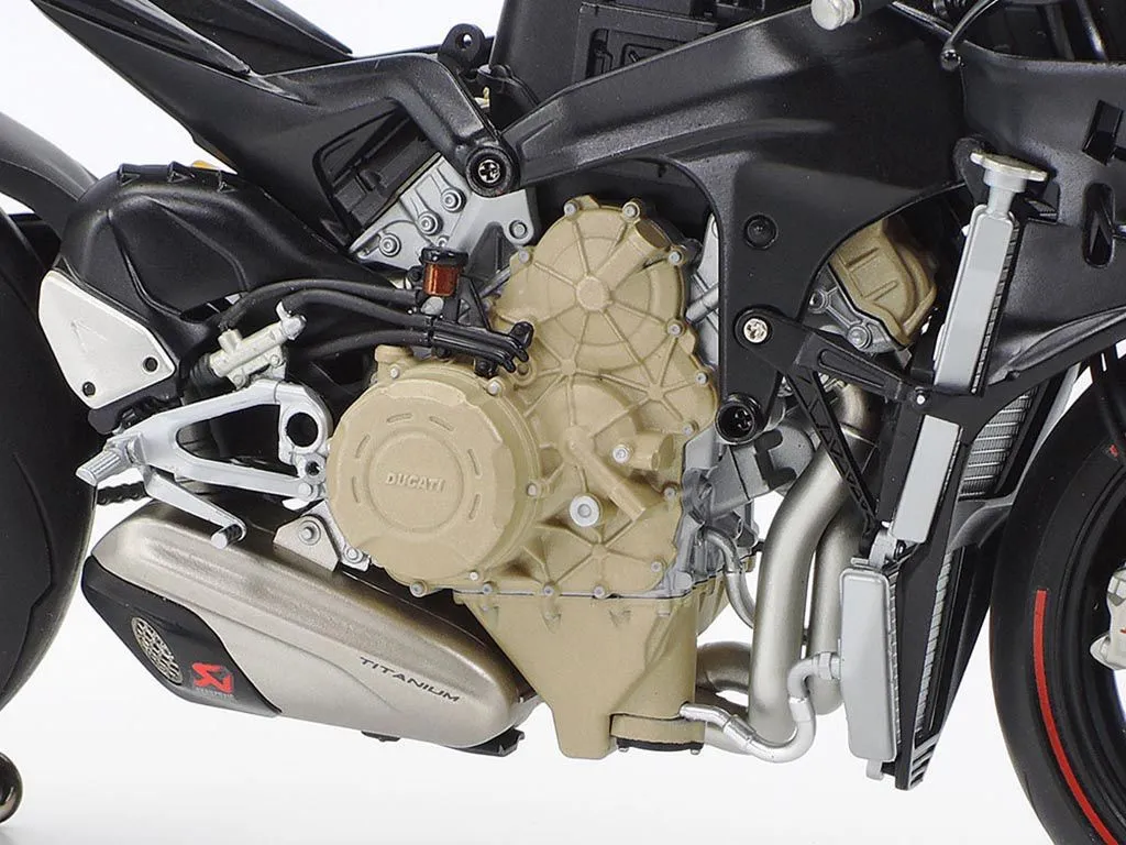Close-up view of the engine of an assembled Ducati Superleggera V4 1/12 scale model