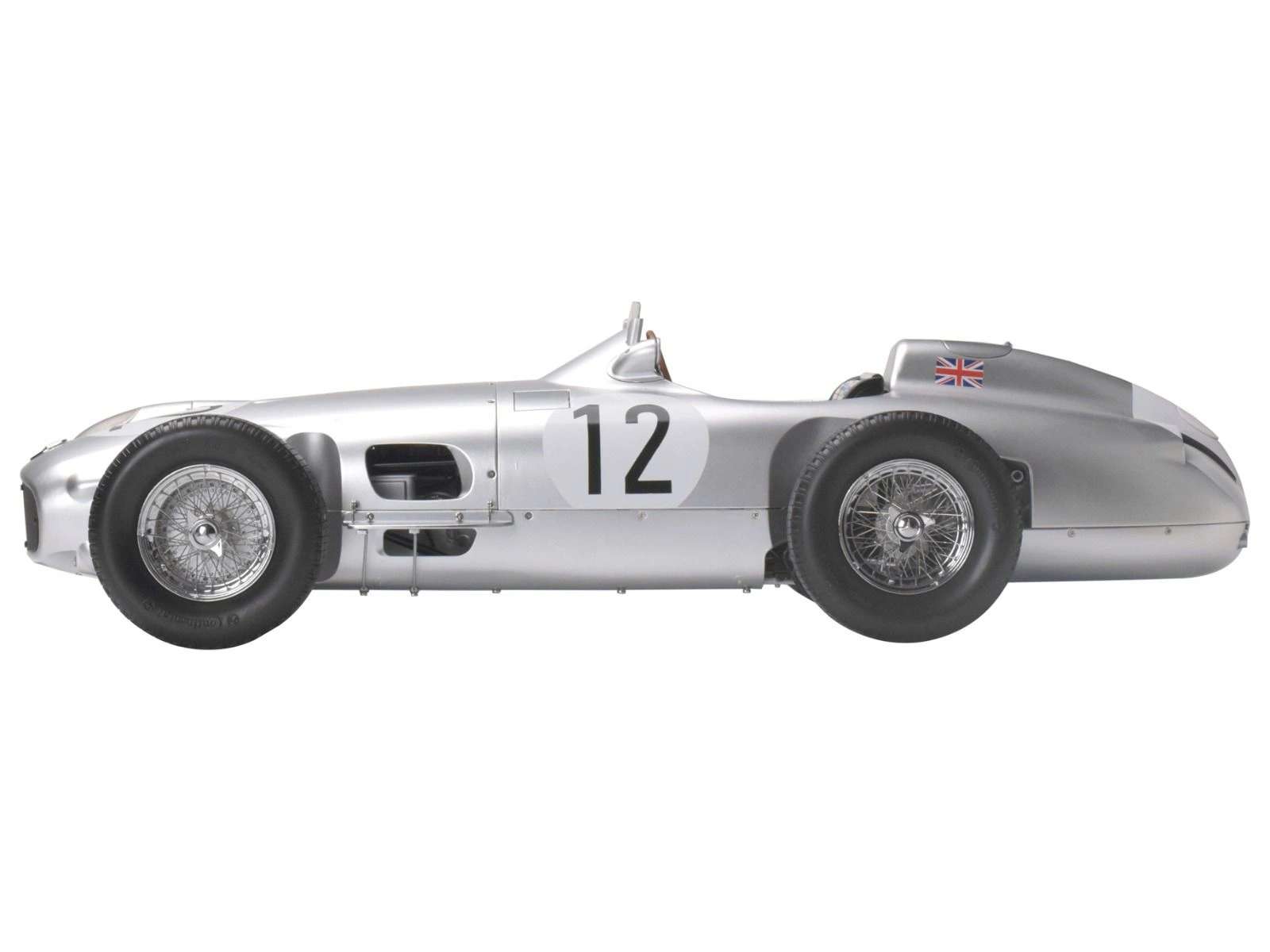 Side view of an assembled Mercedes-Benz W196 R Stirling Moss 1/8 scale model