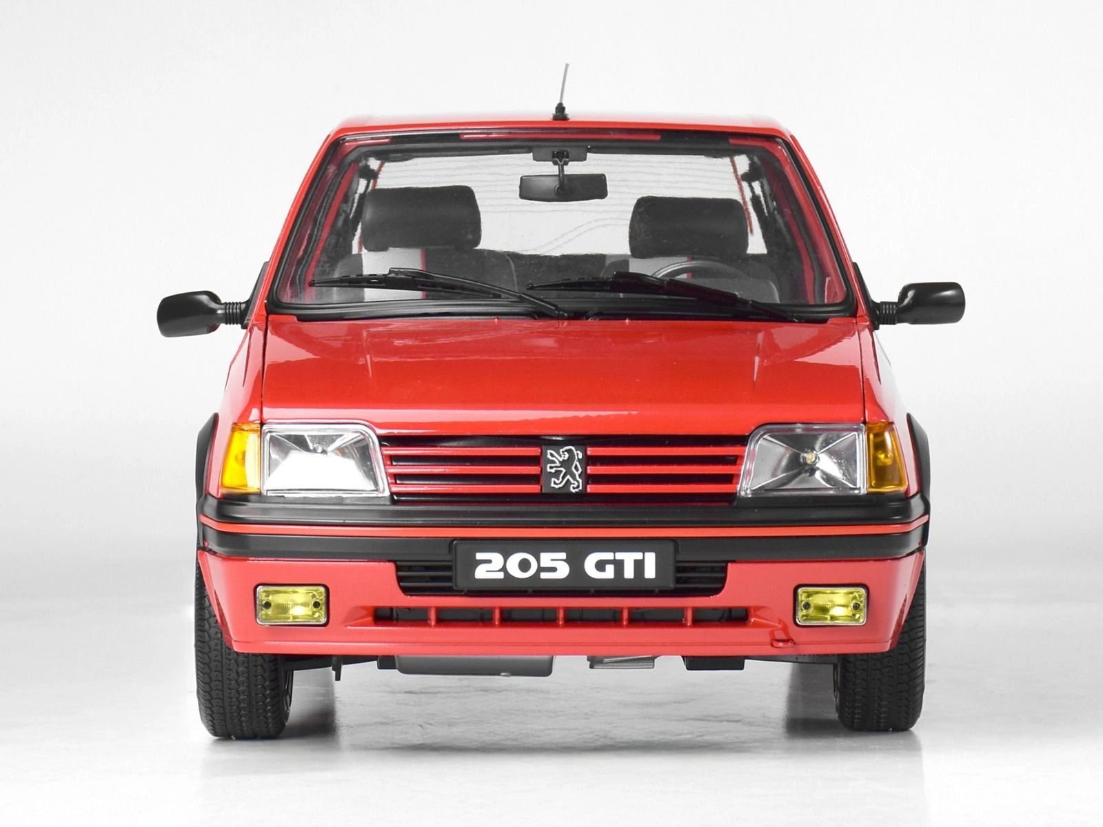 Front view of an assembled Peugeot 205 1.9 GTI 1/8 scale model