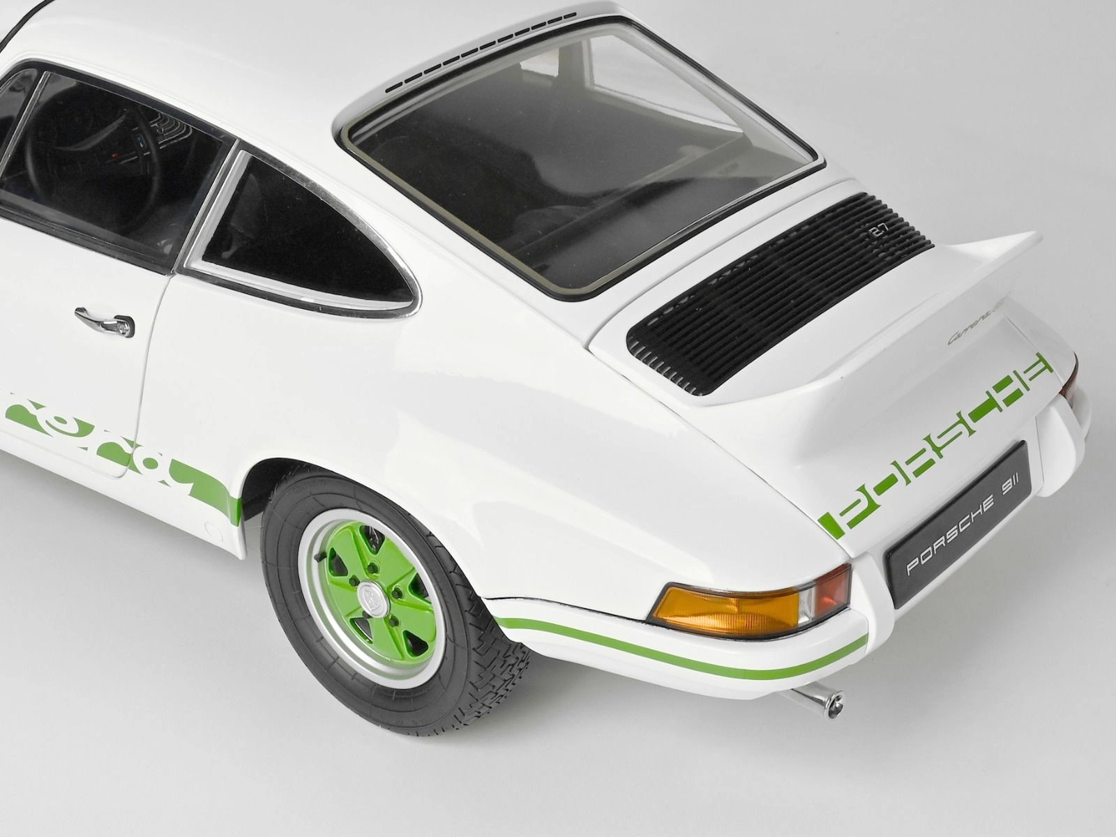 Rear-side view of an assembled Porsche 911 Carrera RS 2.7 1/8 scale model