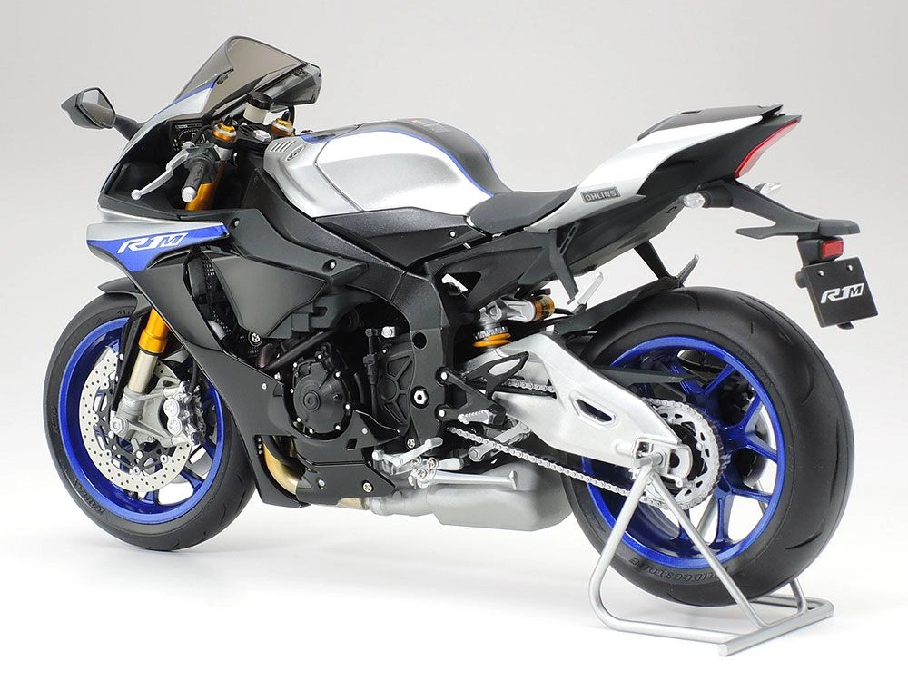 Side view of an assembled Yamaha YZF-R1M 1/12 scale model