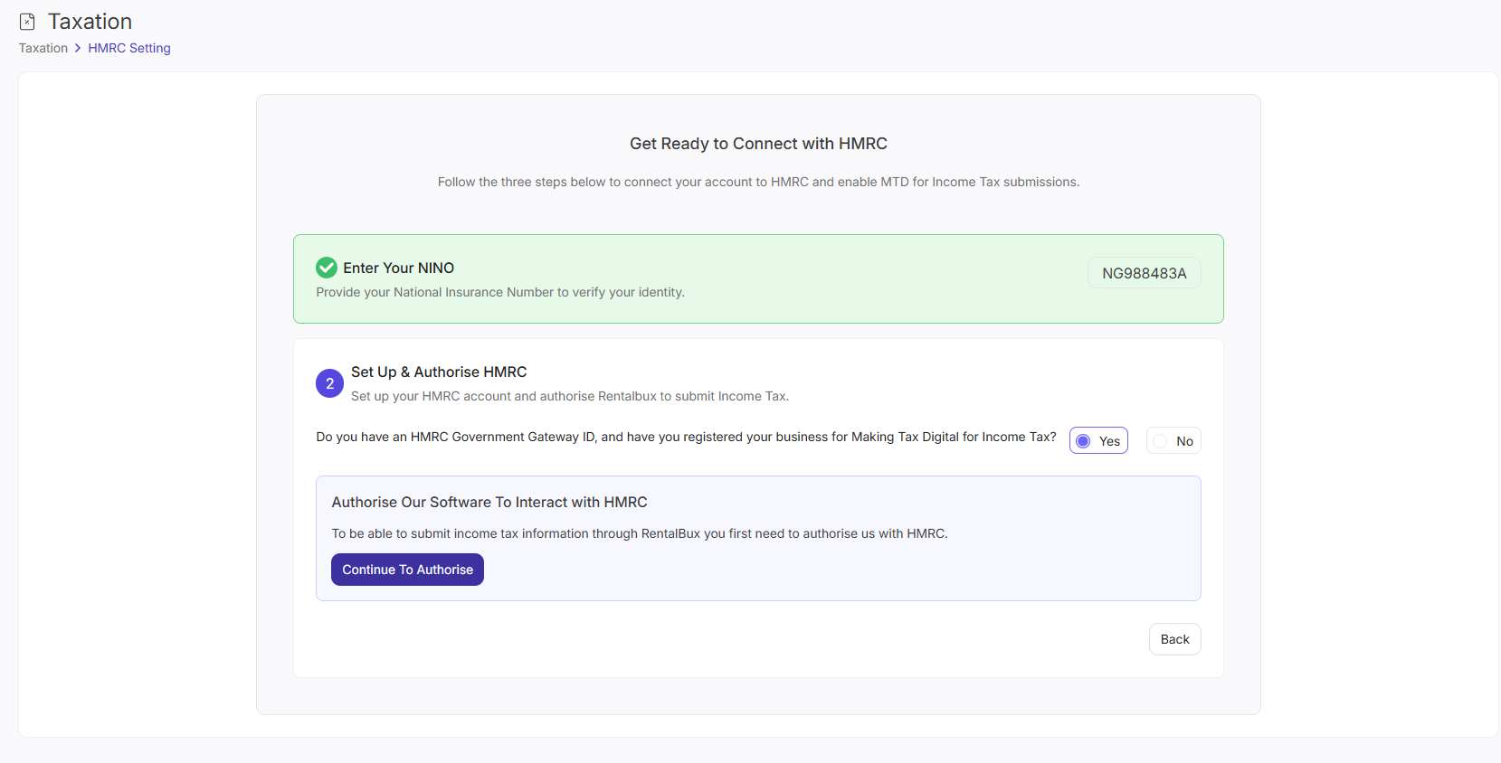 MTD Setup Module configuration screen