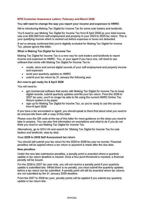 HMRC Letter for MTD