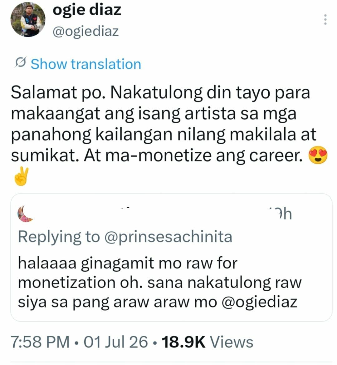 Ogie Diaz responds to Kim Chiu monetization comment