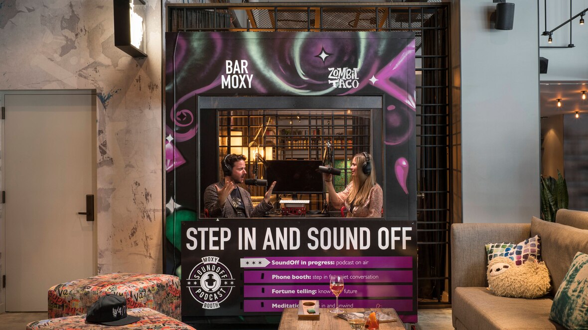 Bar Moxy Podcast booth