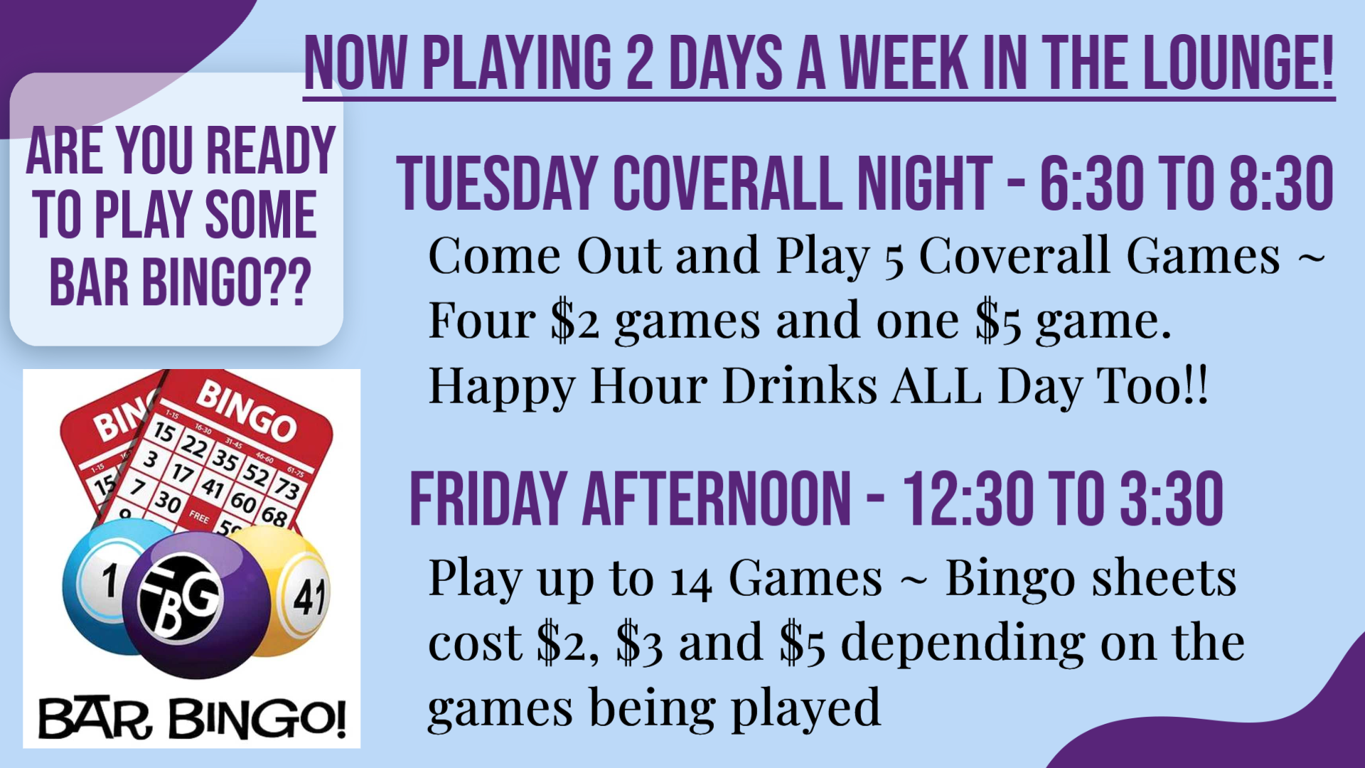 Tuesday Night ~ Bar Bingo!