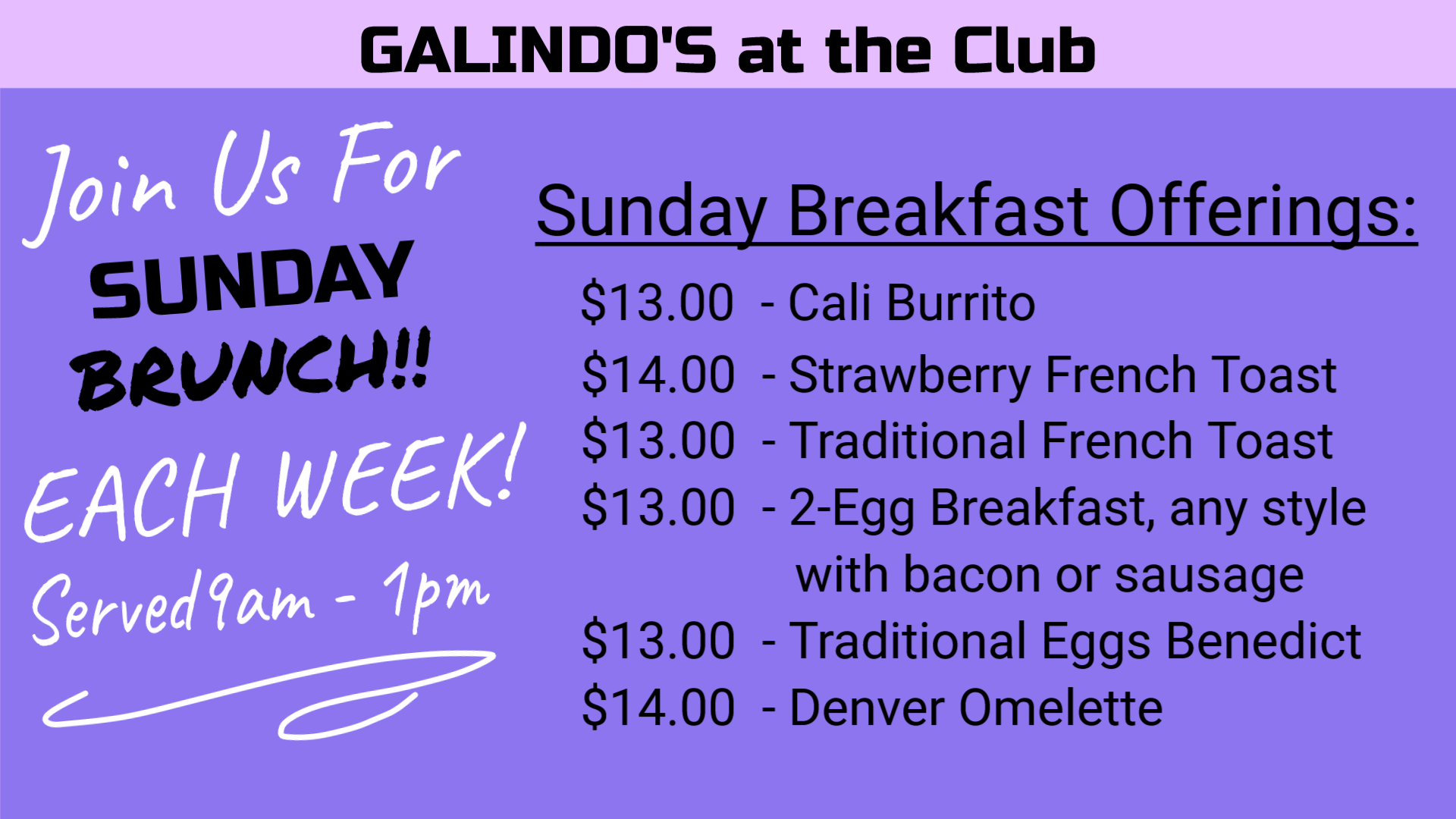 Sunday Breakfast and Brunch