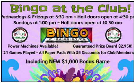 Friday Night Bingo in the Hall!!!  