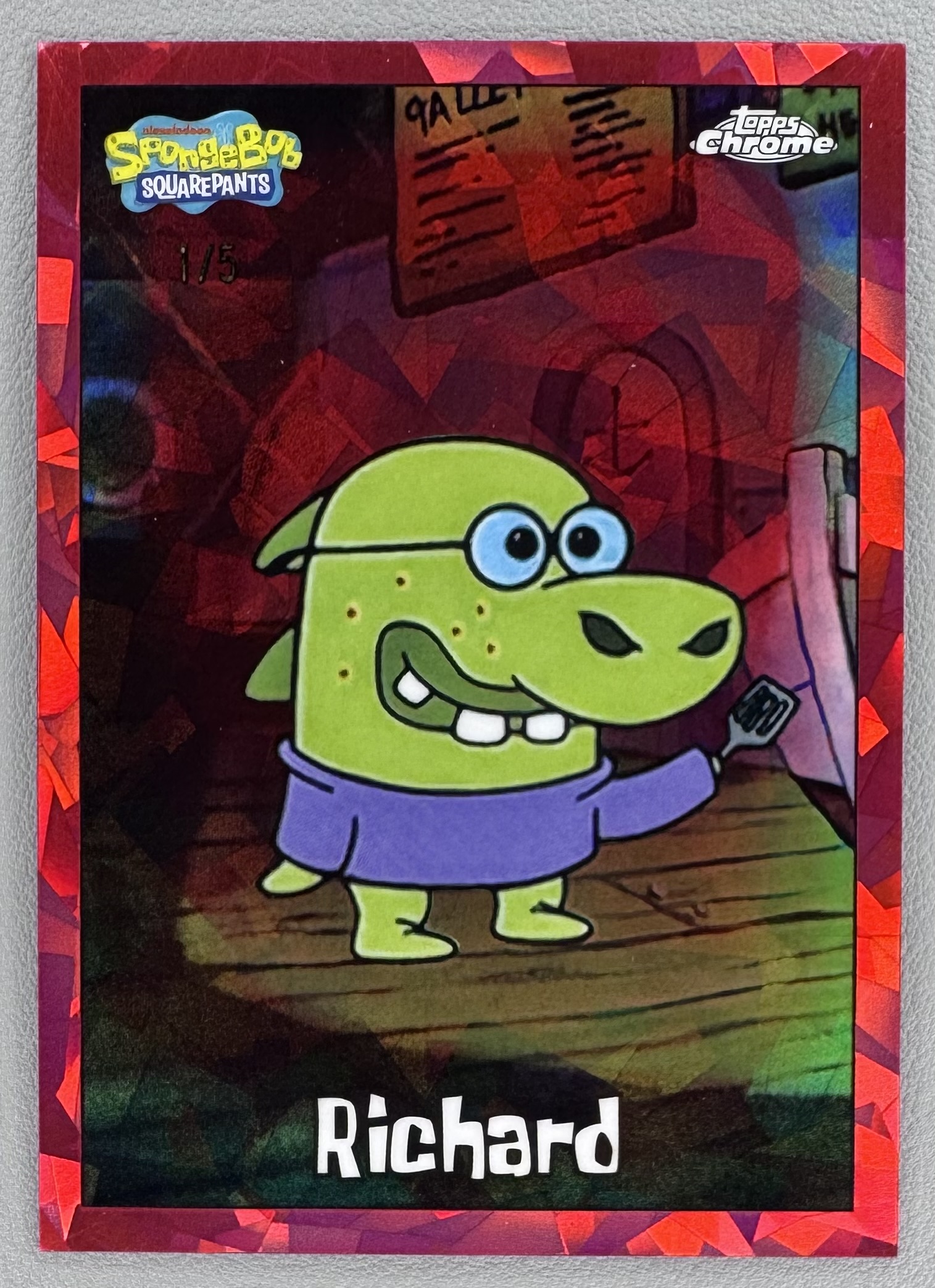 2025 Topps Chrome Sapphire SpongeBob 25th Richard Red Sapphire /5 #174