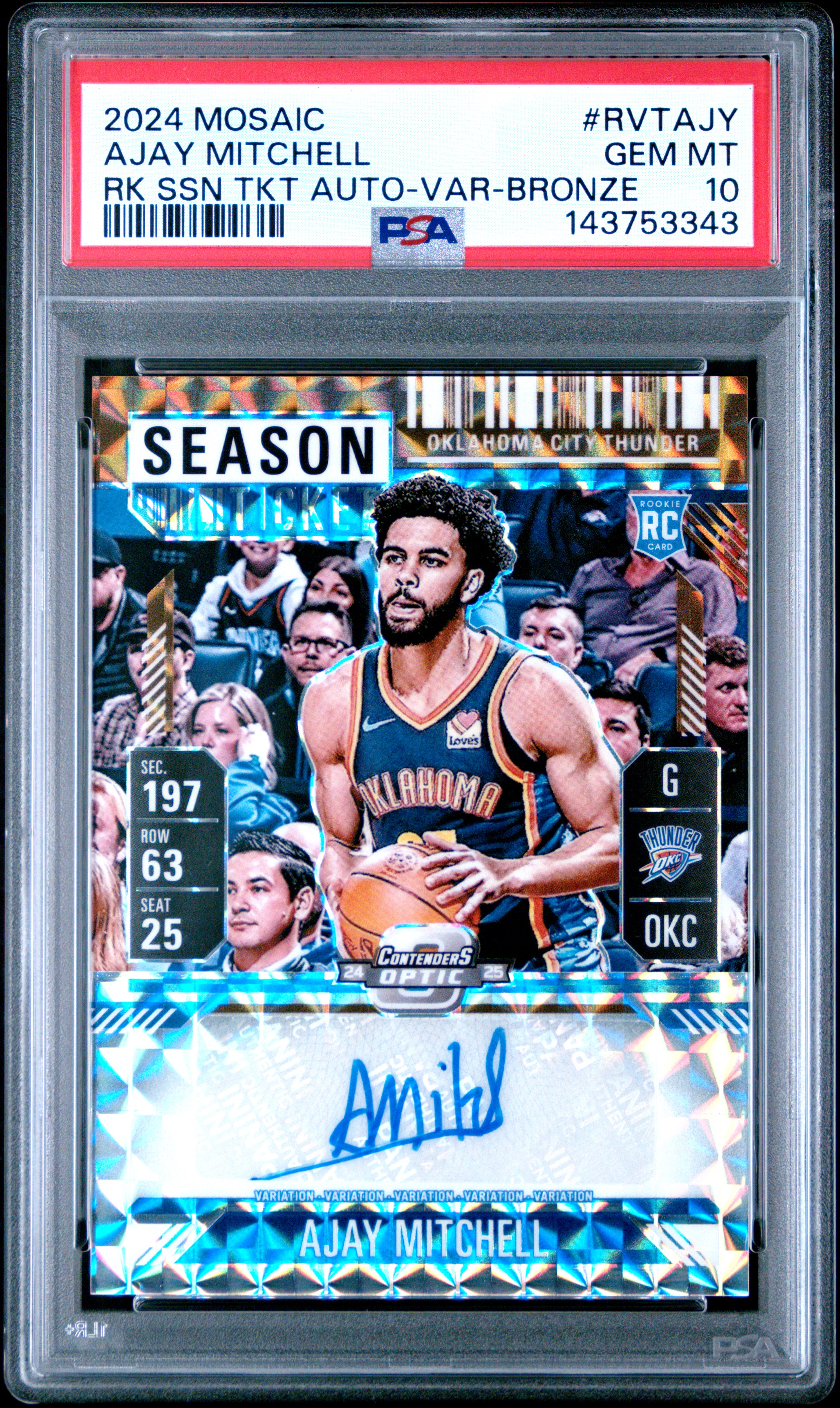 2024 Panini Mosaic Ayjay Mitchell Contenders Rookie Auto Bronze /75 PSA 10