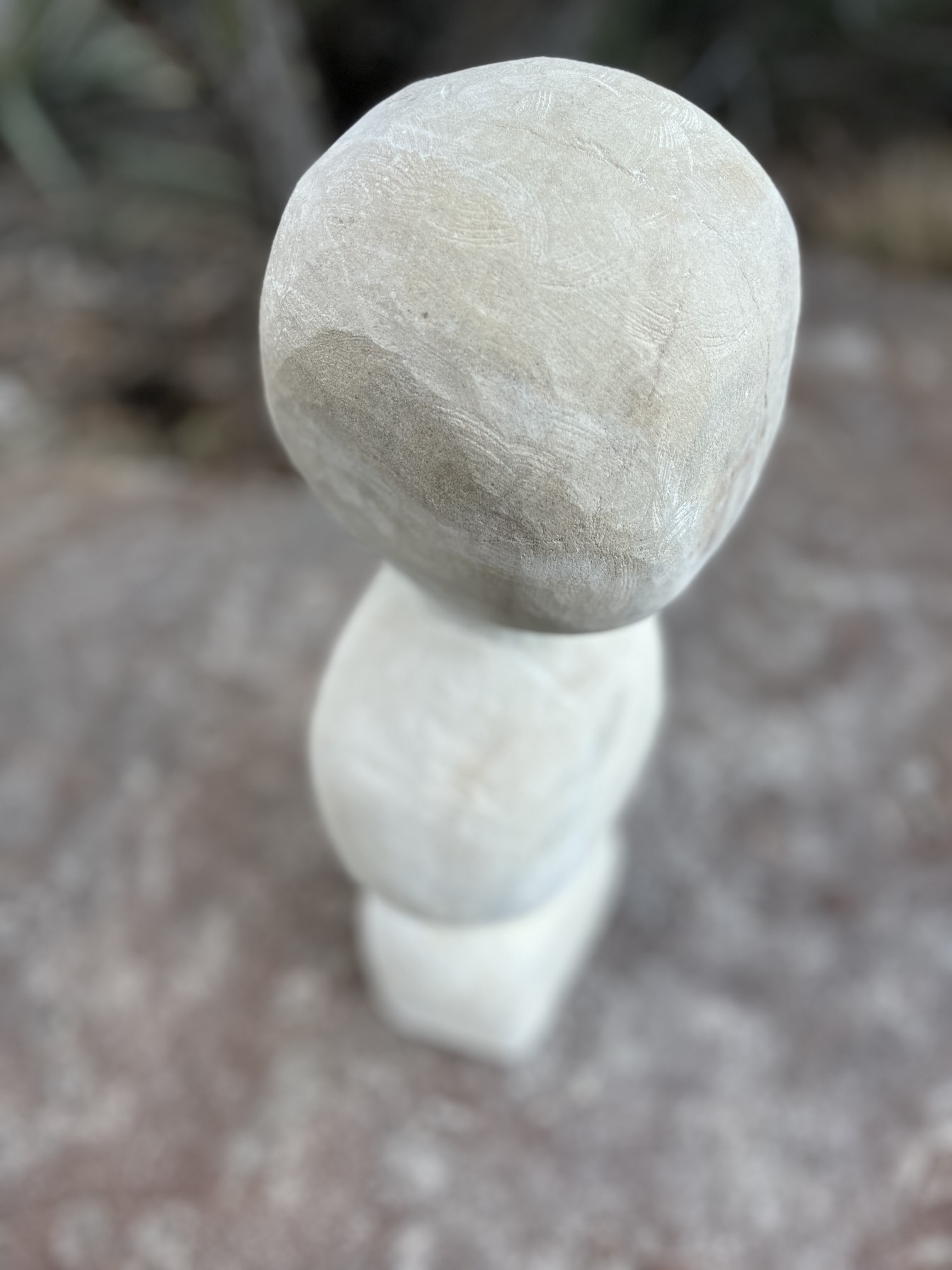 Abstract humanoid stone sculpture, original work by Dan Quinn, Genesee Valley Stone Works