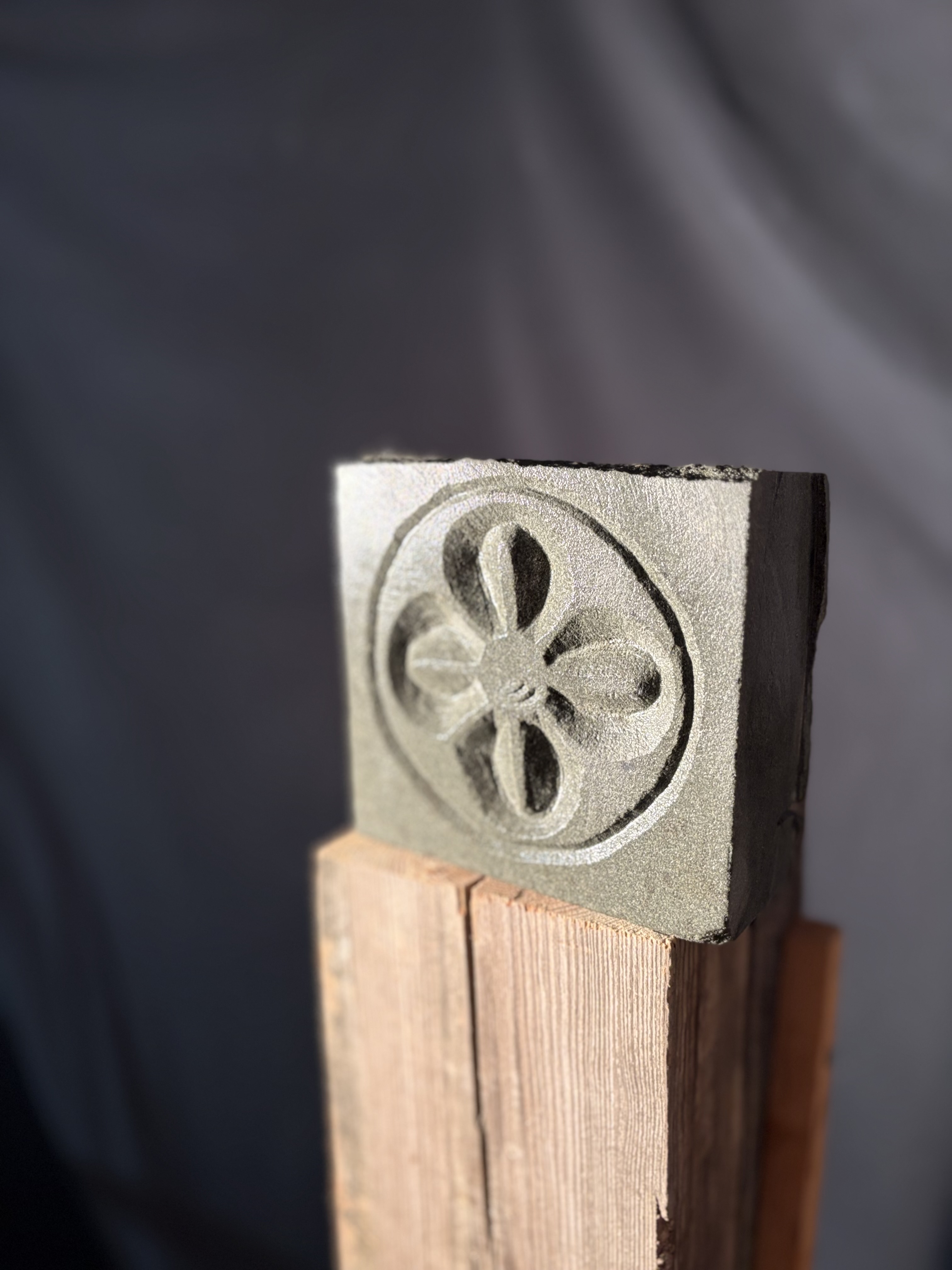 Hand-carved floral stone sculpture by Dan Quinn, Genesee Valley Stone Works