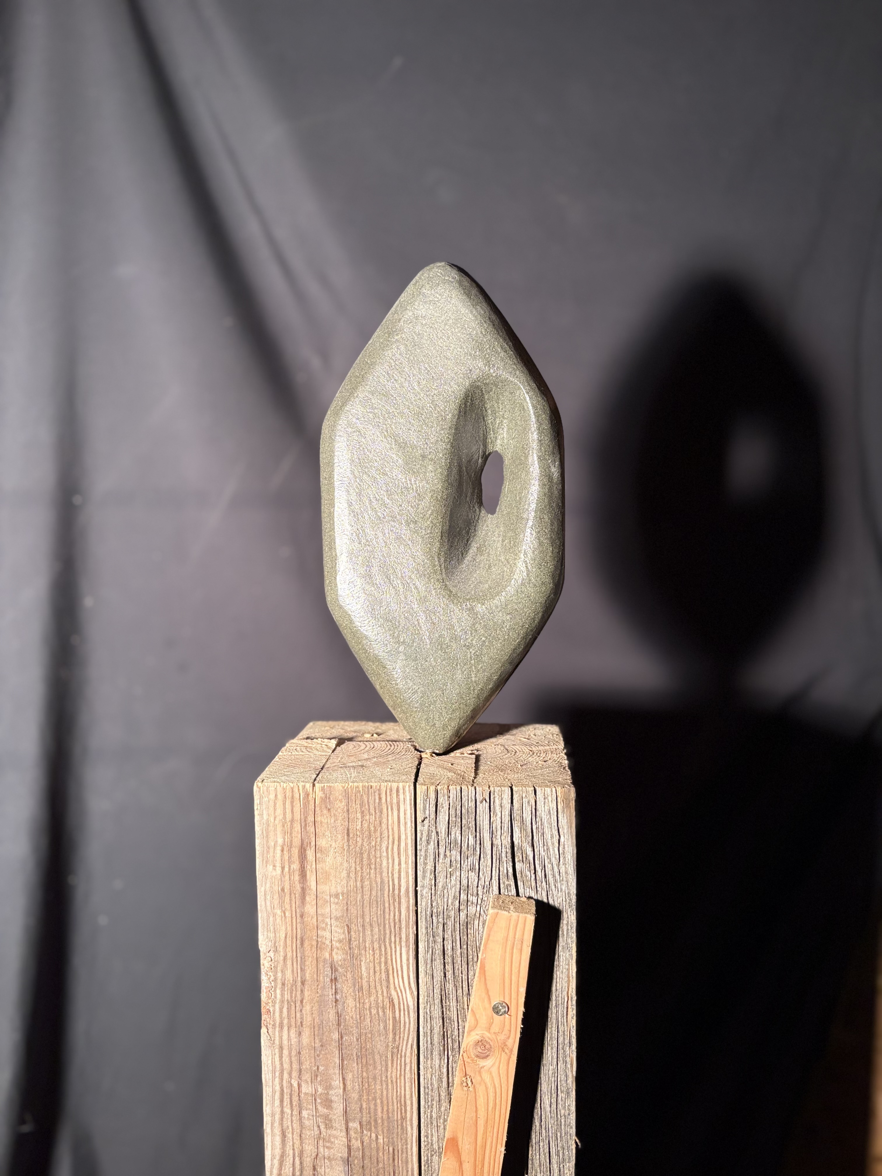 Original hexagonal stone sculpture carved by Dan Quinn, Genesee Valley Stone Works