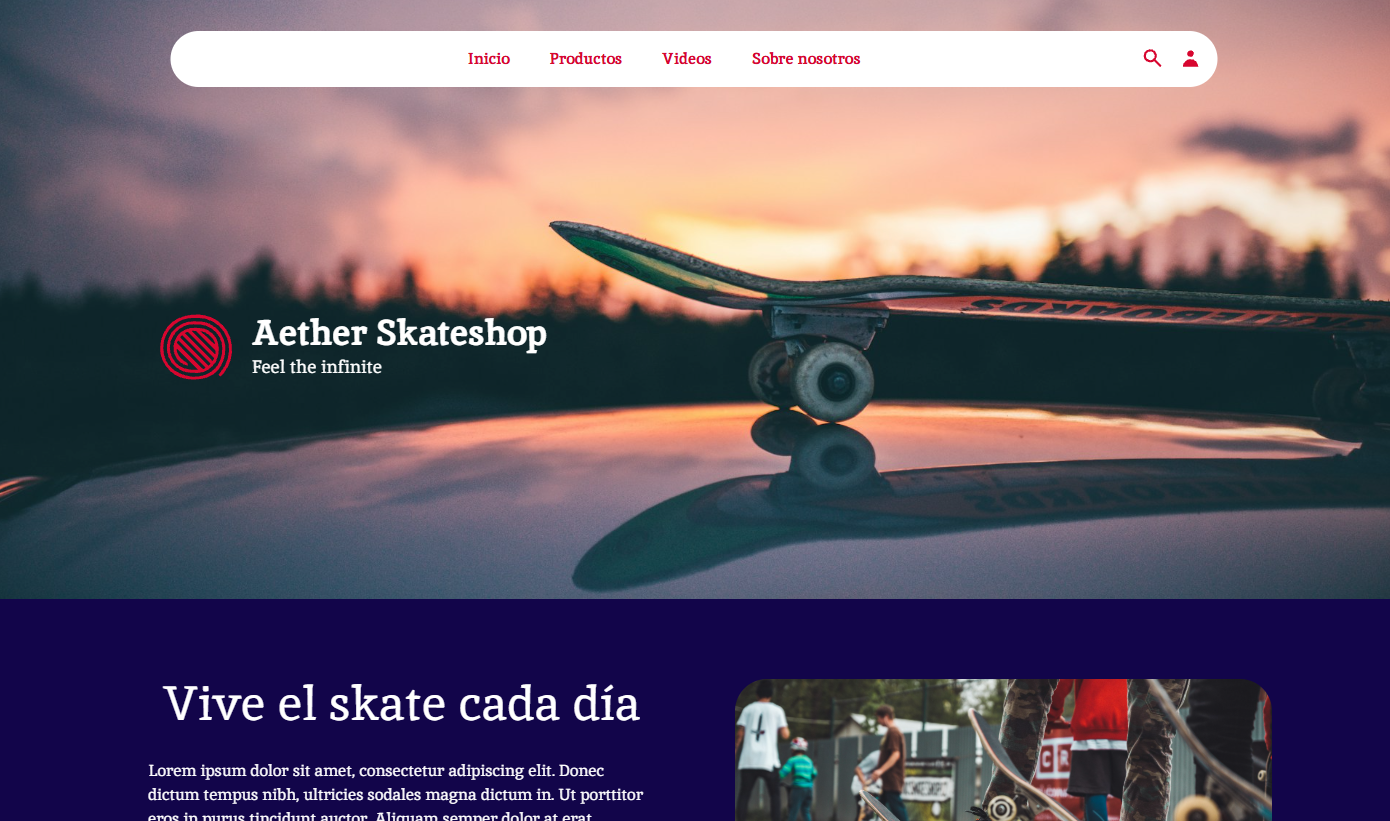 Aether SkateShop - Landing Page