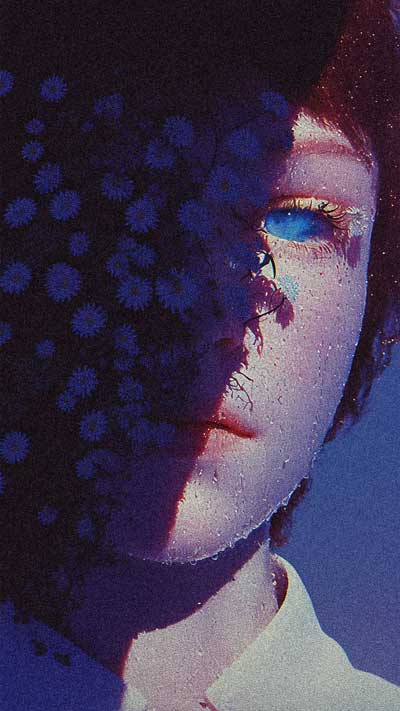 Surreal Blue Floral Portrait | Vaporwave Aesthetic Wallpaper
