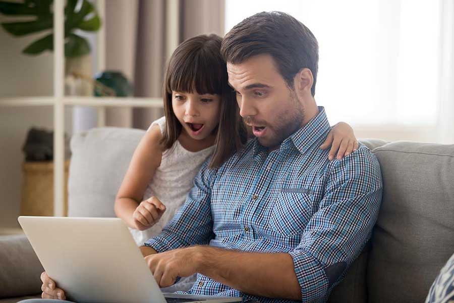 Surprised dad and daughter