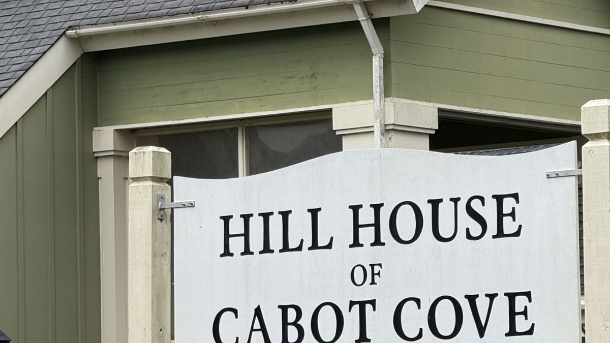 The Hill House of Cabot Cove sign at the Hill House Inn in Mendocino, California