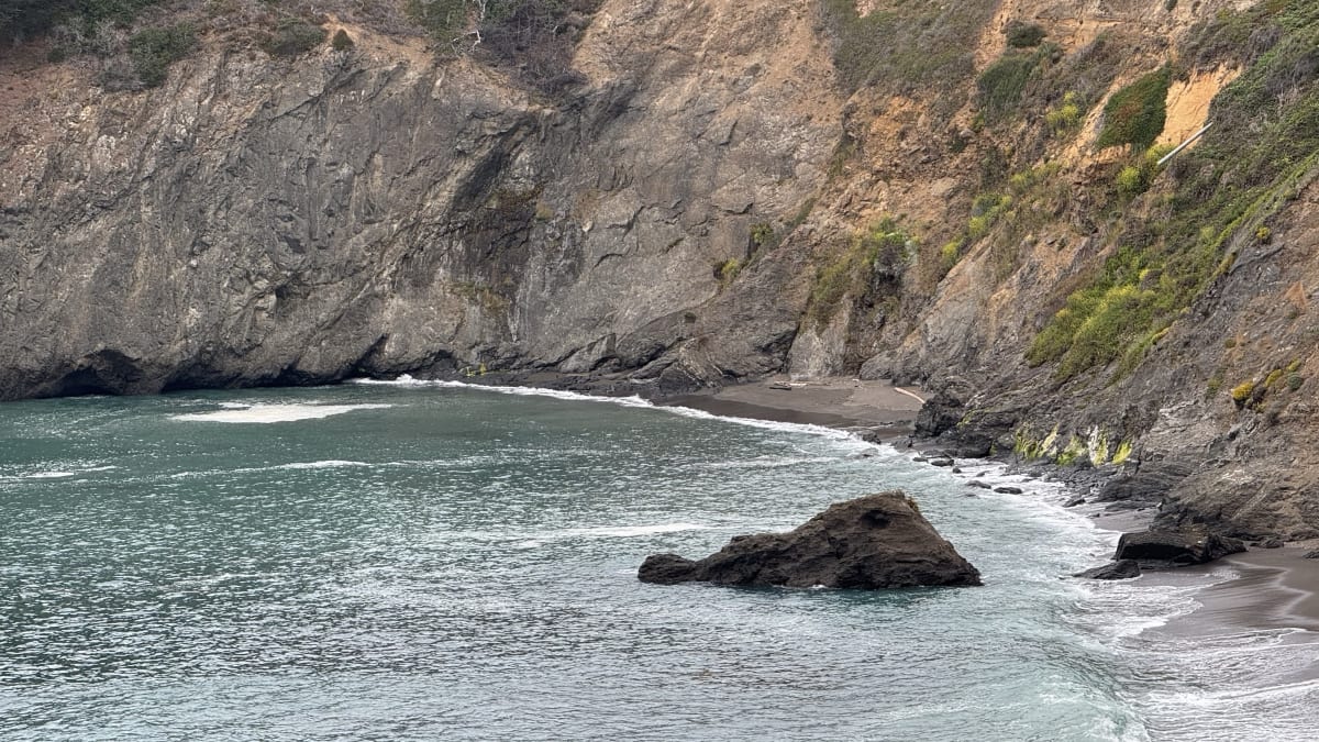 The rugged Mendocino Headlands and coastline near the village