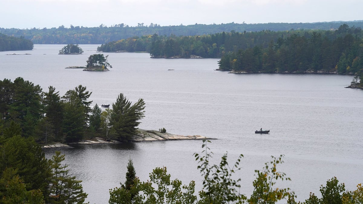 The island-dotted water of Lake Kabetogama, Voyageurs National Park, Minnesota