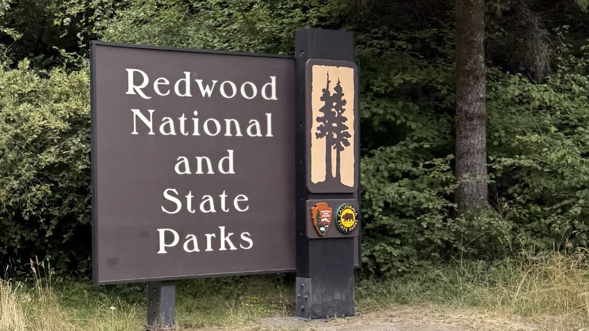 The Redwood National and State Parks entrance sign