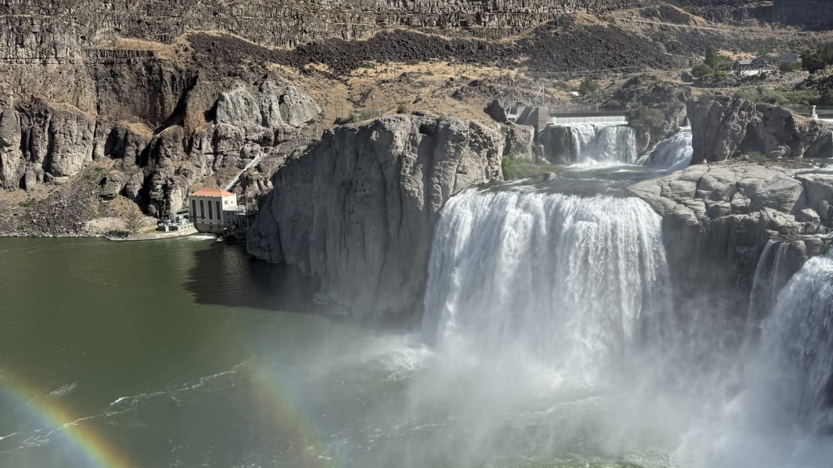 A rainbow in the mist below Shoshone Falls