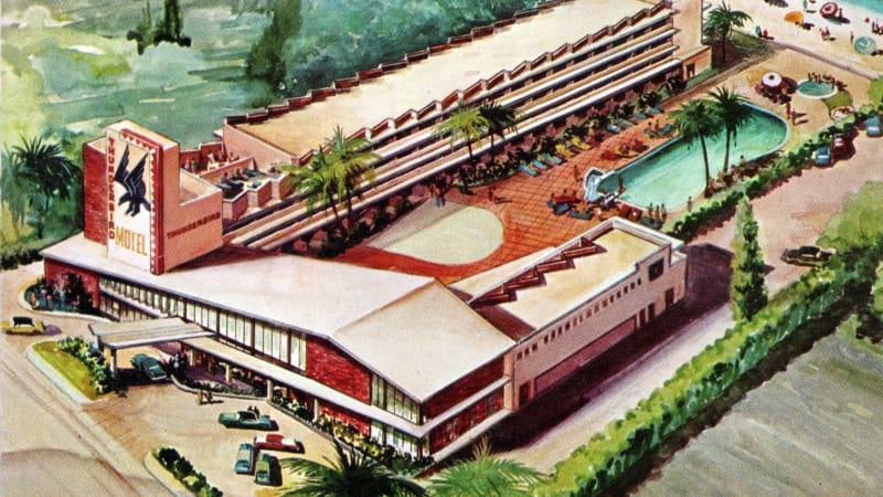 1956 postcard of the Thunderbird Motel in Miami Beach