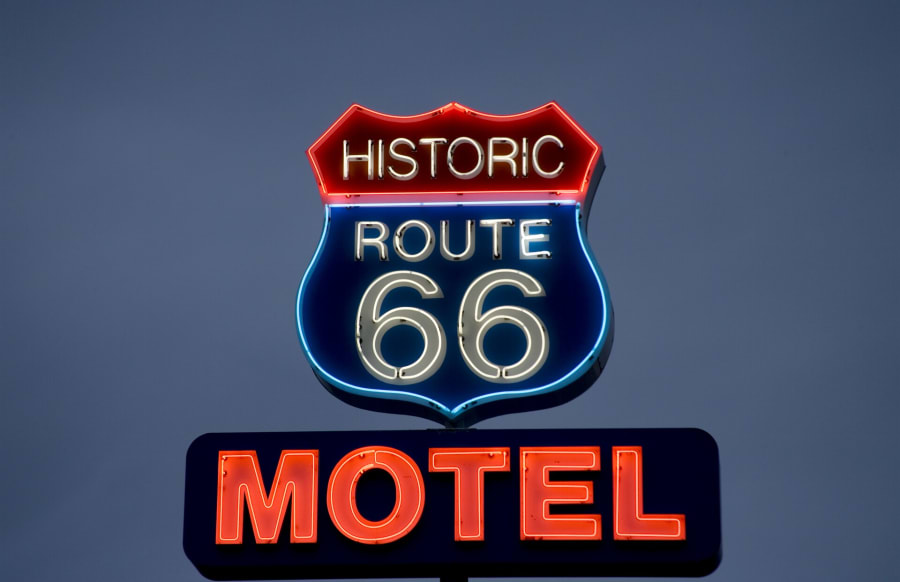 A historic Route 66 motel sign in Kingman, Arizona