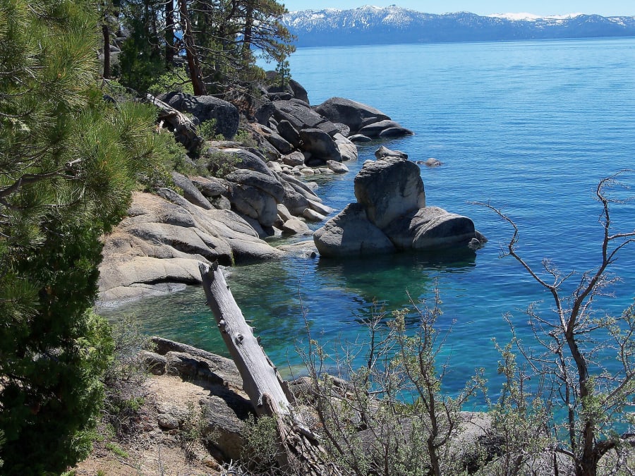 Clear water and granite boulders along the shore of Lake Tahoe