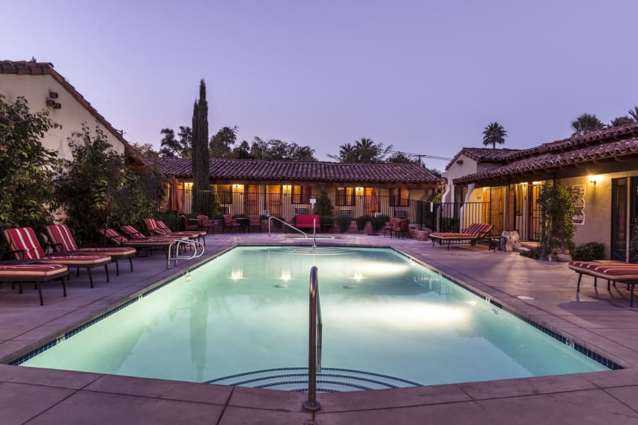 The swimming pool at a boutique resort in Palm Springs, California