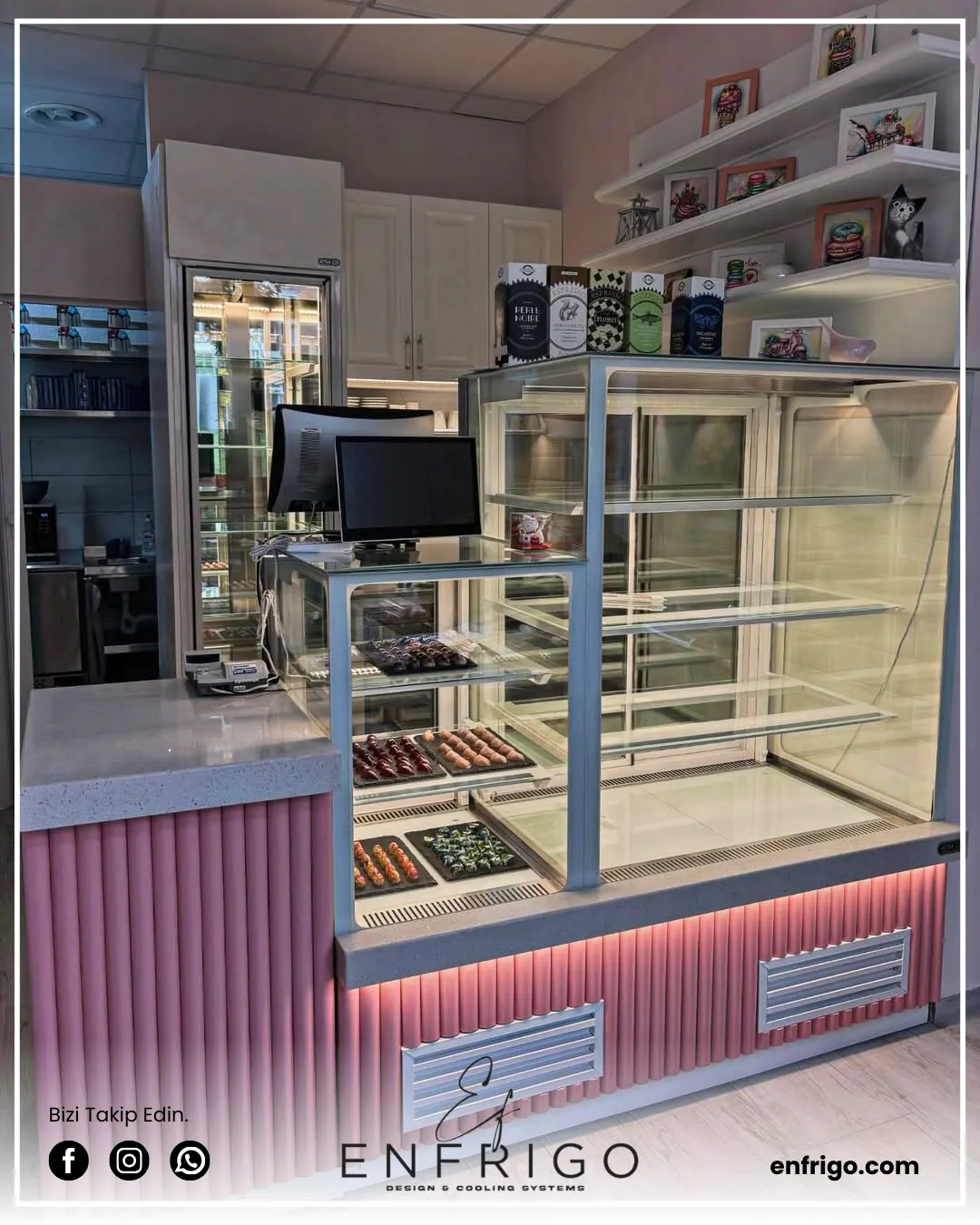 Pasta ekler dolabı, pastane ve kafelerde tatlılarınızı düzenli ve taze tutarak satışlarınızı artırır.