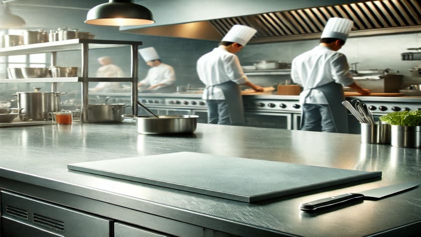 Dayanıklı ve hijyenik paslanmaz çelik mutfak tezgahı, profesyonel restoran mutfağında kullanım için ideal. Isıya ve lekelere dayanıklı yüzeyiyle uzun ömürlü ve hijyenik bir çözüm sunar. Entegre kesim alanı ve geniş çalışma yüzeyi sayesinde mutfakta verimliliği artırır.