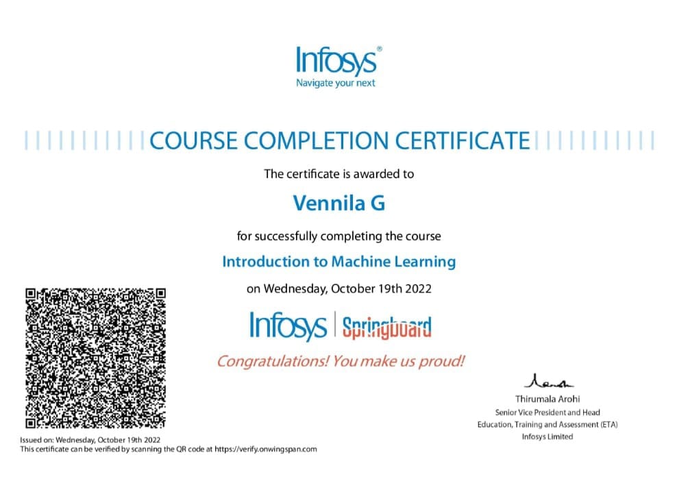 Machine Learning Certificate