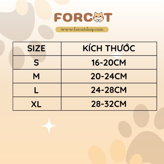 Kích thước vòng cổ mạ vàng cho mèo
