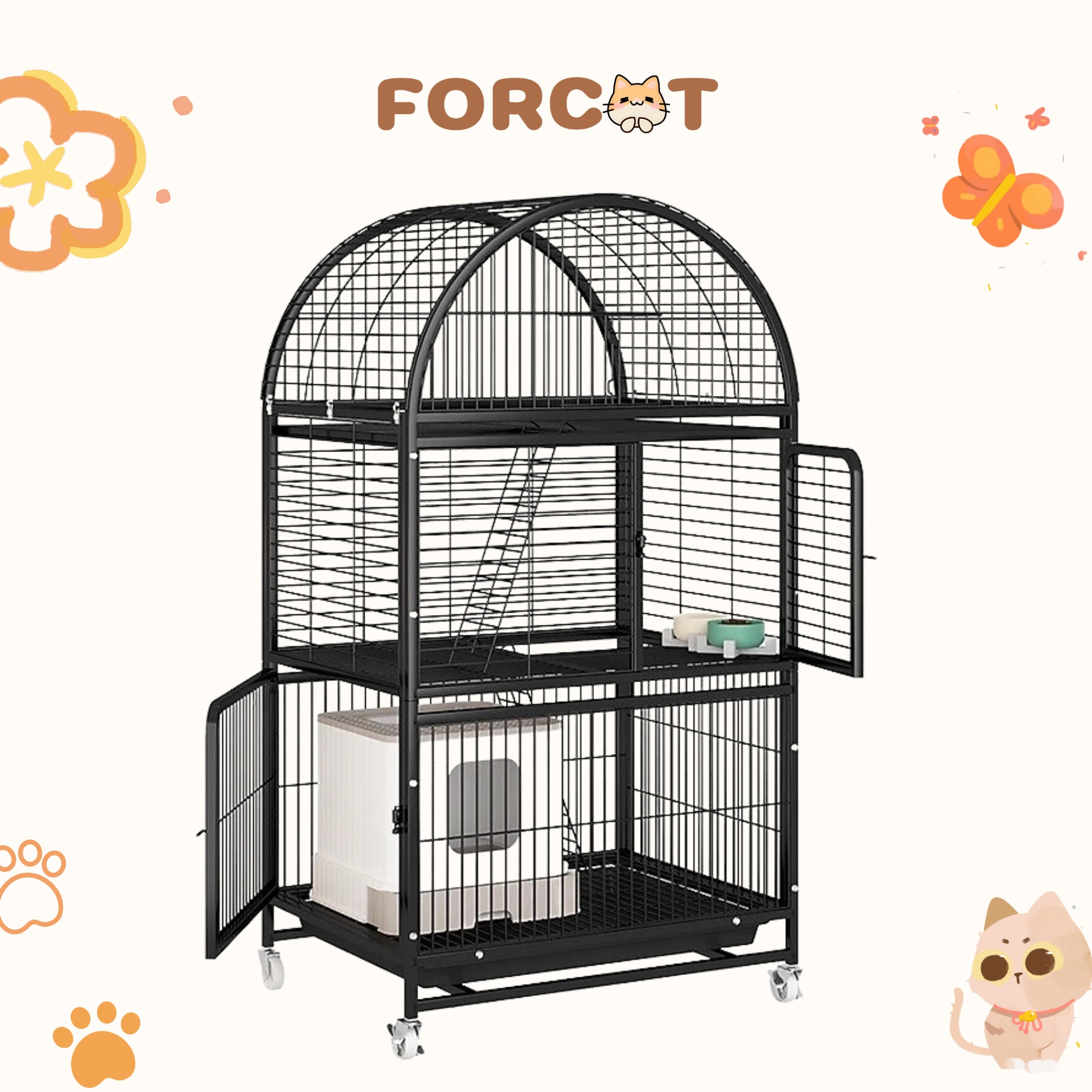 Lồng mèo nan ống 3 tầng Đen