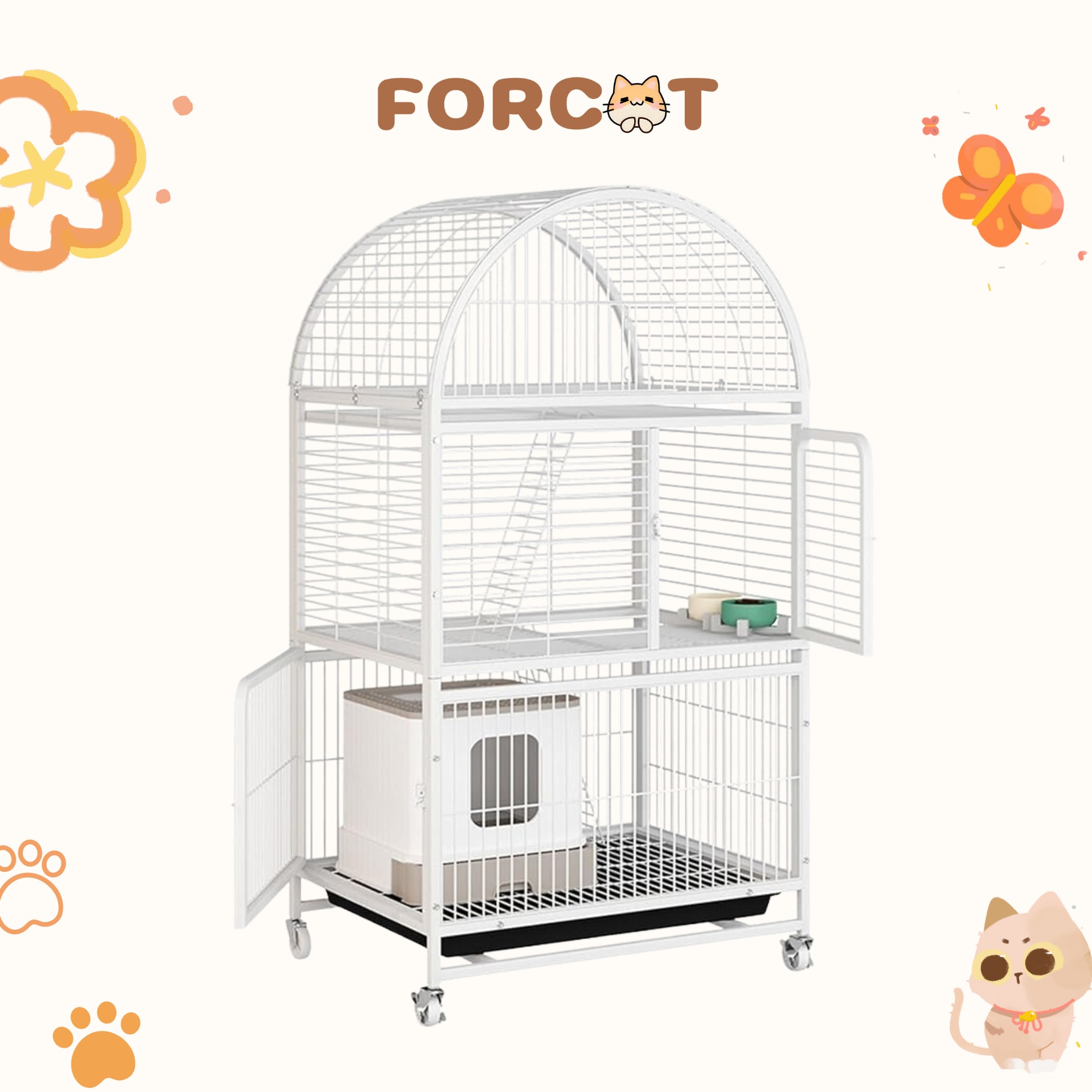 Lồng mèo nan ống 3 tầng Trắng