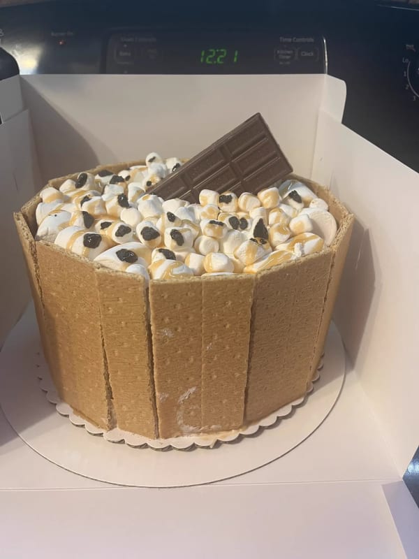 Indulgent gourmet s'mores cake with toasted marshmallows by Christy's Cakes Whiteville NC