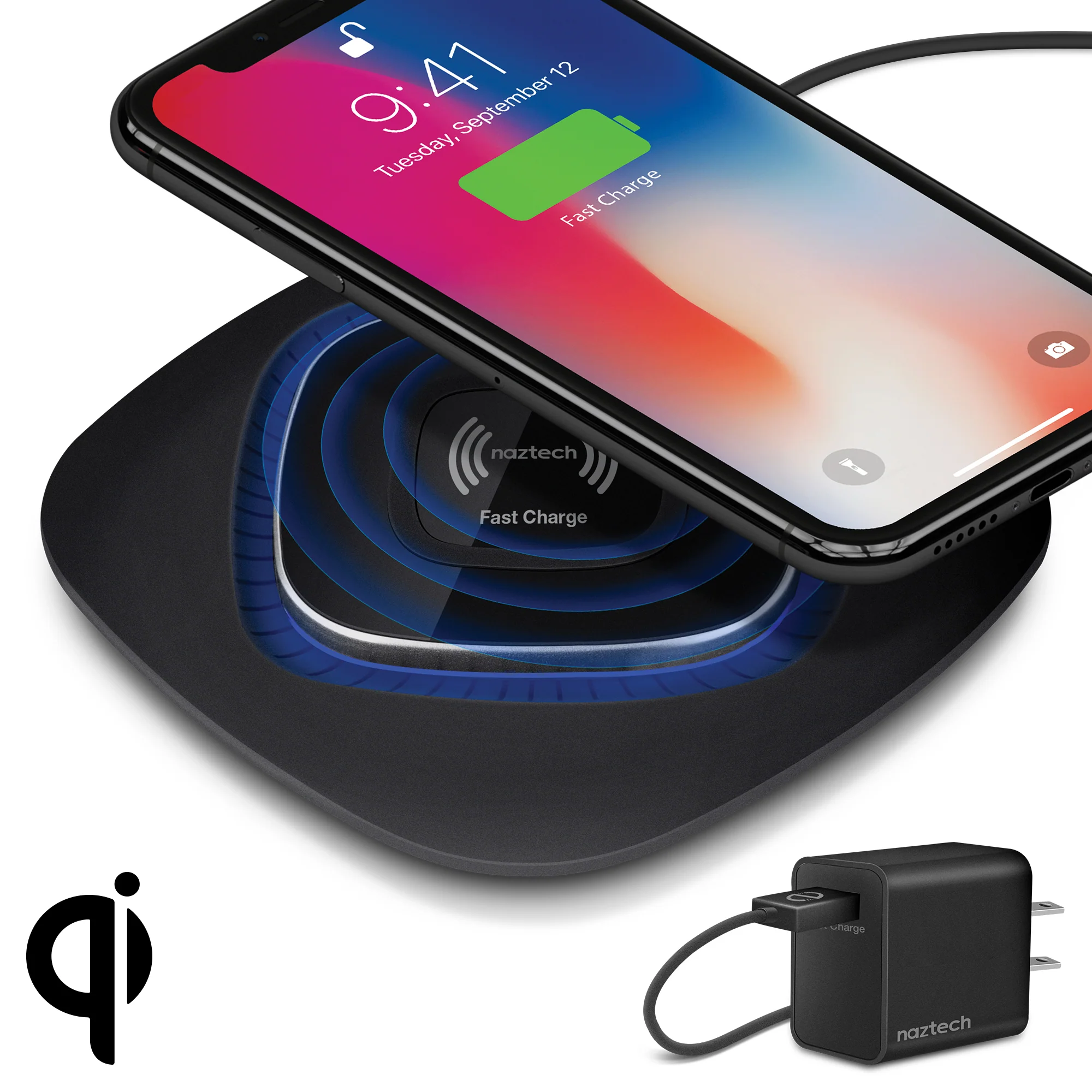 Carregador por Indução Preto – Wireless Qi 10 W Slim