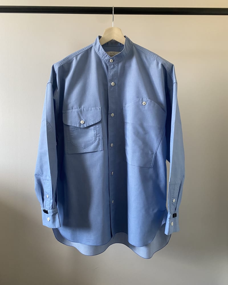 NORBIT T/C Chambray Band-Collar Shirt — Light Blue · L