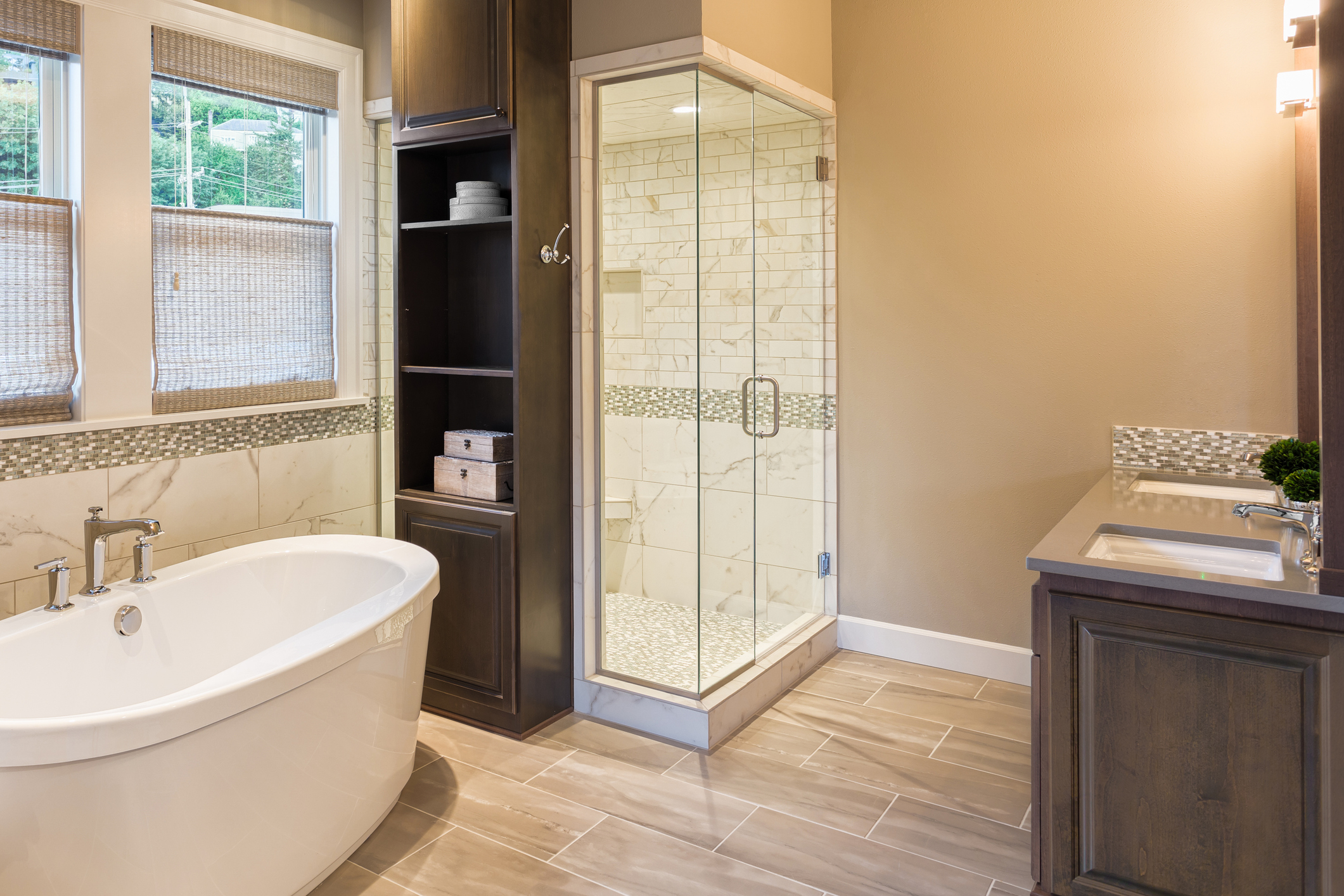 Modern bathroom remodel featuring custom tile work and fixtures completed by PA & NJ contractors